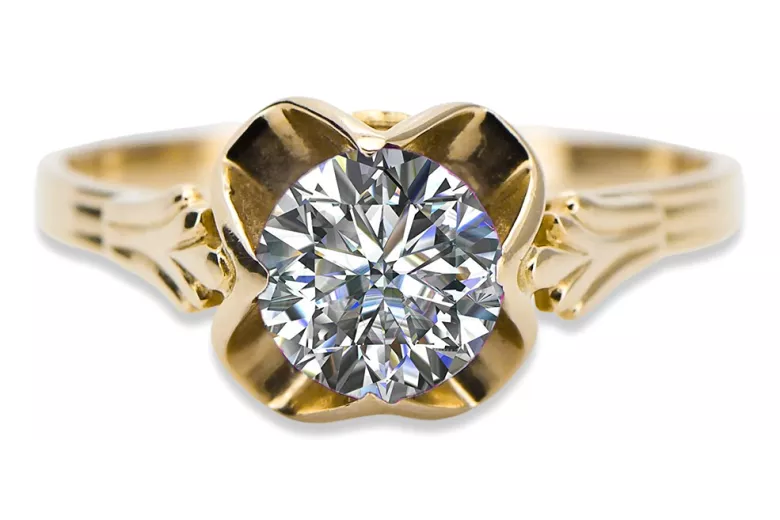 خاتم زركونيا 14 كارت من الذهب الأصفر حرف يدوية فينتاج vrc023y